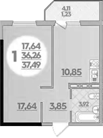 1-комн., 36.26 м², 7/8 этаж, ЖК «Молодежный 2»