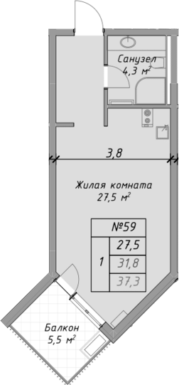 Продается 1-комн. квартира, 31.8 м²