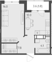 1-комн., 37.9 м², 21/24 этаж, ЖК «Все Свои VIP»