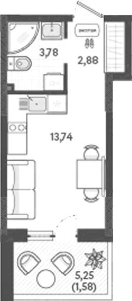 Студия, 20.4 м², 1/9 этаж, ЖК «Теплые края»