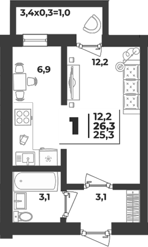 Продается 1-комн. квартира, 25.3 м²