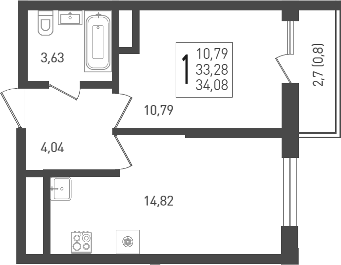 1-комн., 35.5 м², 2/24 этаж, ЖК «ЖК «Кубанская Крепость»»