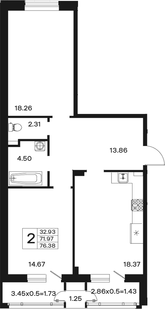 2-комн., 71.97 м², 1/12 этаж, ЖК «Эндемик»