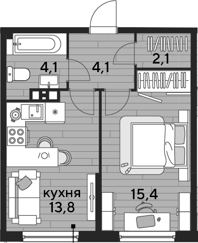 1-комн., 39.5 м², 7/19 этаж, ЖК «DОГМА ПАРК»