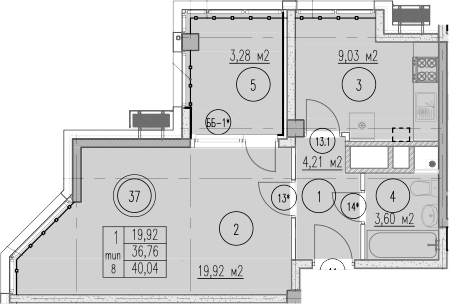 1-комн., 36.76 м², 6/10 этаж, ЖК «Agoy Park Residence by Lavicon»