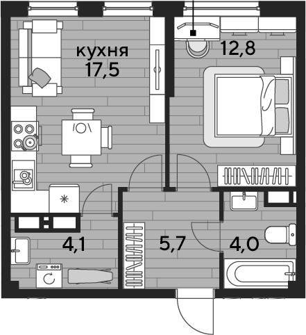 1-комн., 44.1 м², 11/19 этаж, ЖК «DОГМА ПАРК»