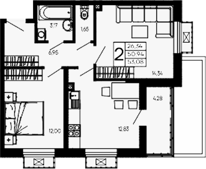 Продается 2-комн. квартира, 50.94 м²