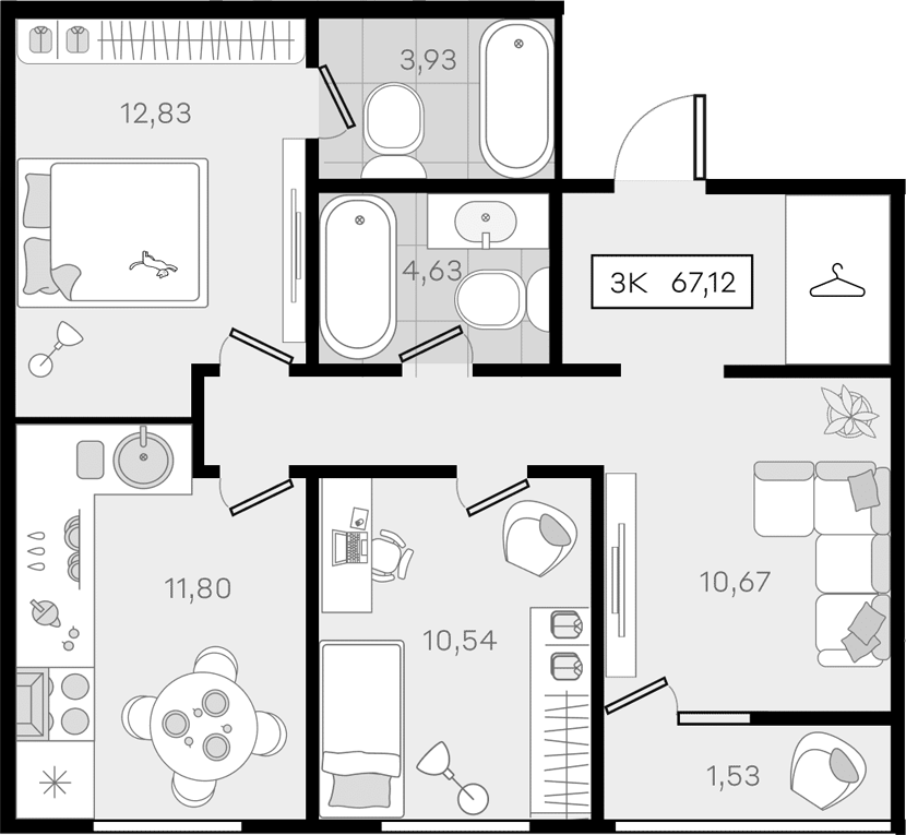 Продается 3-комн. квартира, 65.59 м²