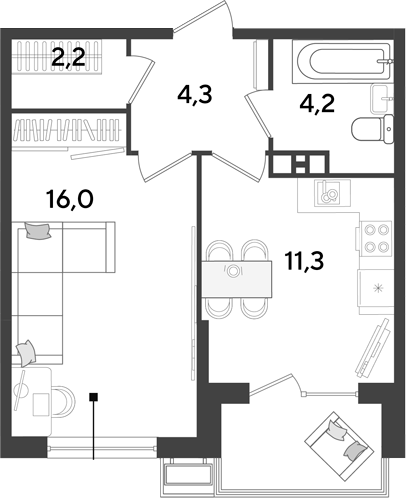 1-комн., 38 м², 8/9 этаж, ЖК «Парк Победы»