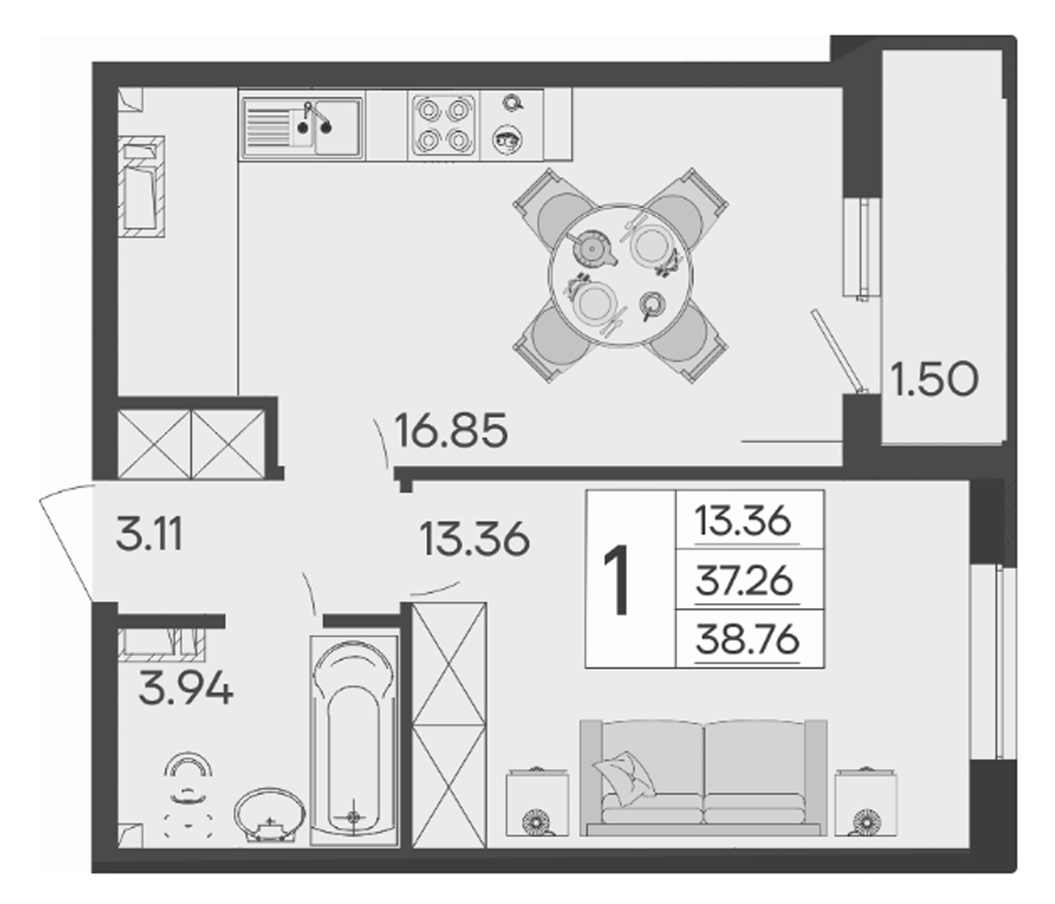 Продается 1-комн. квартира, 37.26 м²