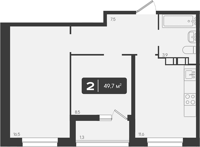 2-комн., 48.4 м², 6/9 этаж, ЖК «Архитектор. ГК ЮгСтройИнвест»