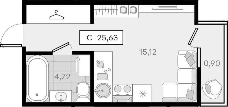 Студия, 24.73 м², 2/8 этаж, ЖК «История 3»