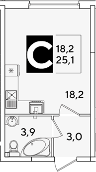 Студия, 25.1 м², 2/16 этаж, ЖК «Самолет»
