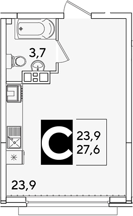 Студия, 27.6 м², 7/16 этаж, ЖК «Самолет»