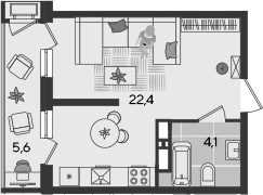 Студия, 26.5 м², 15/24 этаж, ЖК «Рекорд»