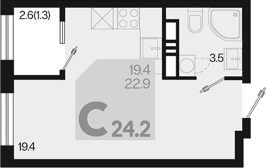 Студия, 22.9 м², 14/18 этаж, ЖК «Первое место»