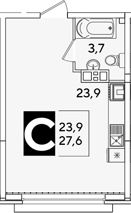 Студия, 27.6 м², 6/16 этаж, ЖК «Самолет»