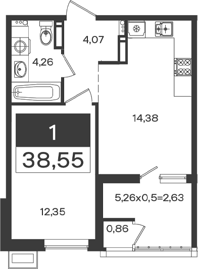 1-комн., 35.92 м², 16/18 этаж, ЖК «Образцово»