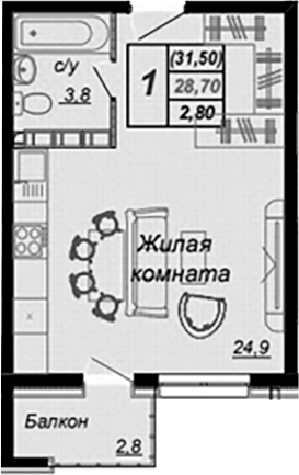 Студия, 28.1 м², 16/16 этаж, ЖК «Чайные Холмы»