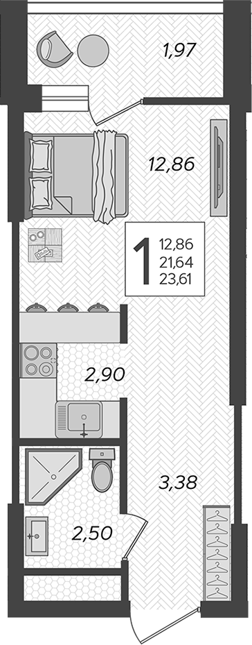 Студия, 21.64 м², 19/19 этаж, ЖК «Кислород»