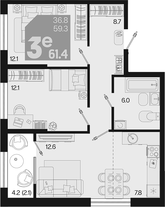 Продается 3-комн. квартира, 59.3 м²