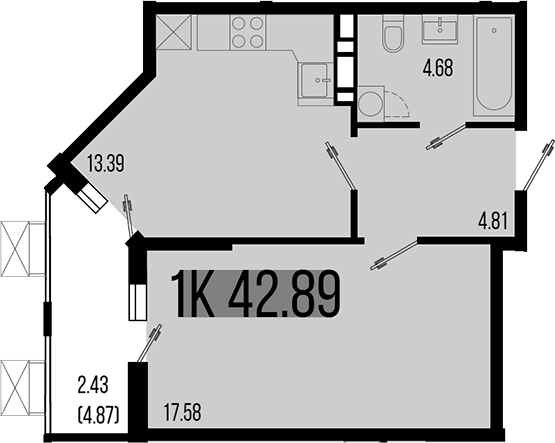 Продается 1-комн. квартира, 40.46 м²