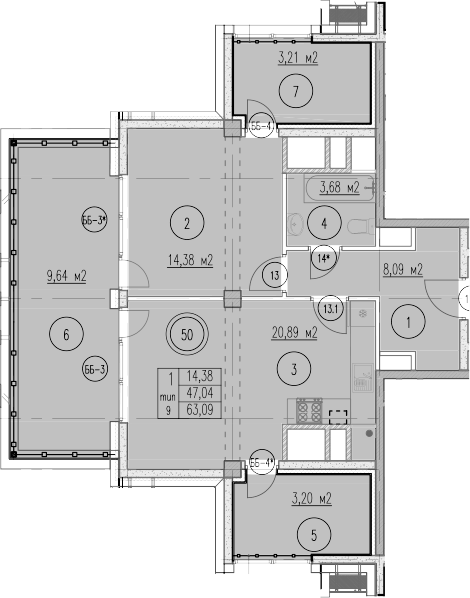 1-комн., 45.96 м², 8/10 этаж, ЖК «Agoy Park Residence by Lavicon»