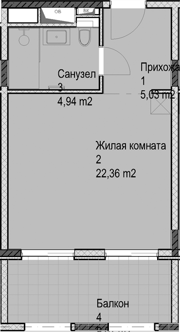Студия, 32.3 м², 4/6 этаж, ЖК «Гостиничный комплекс Николай 1»
