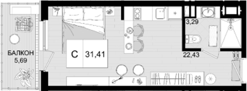 Студия, 25.72 м², 5/8 этаж, ЖК «IT гостиничный комплекс Корсаков»