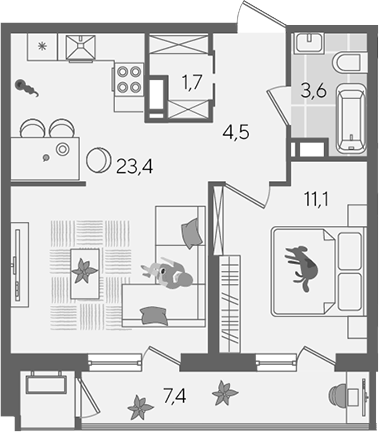 Продается 2-комн. квартира, 44.3 м²