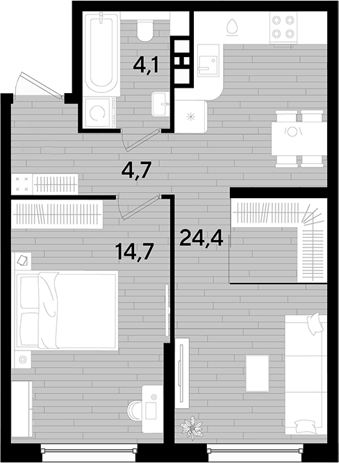 1-комн., 47.9 м², 4/16 этаж, ЖК «DОГМА ПАРК»