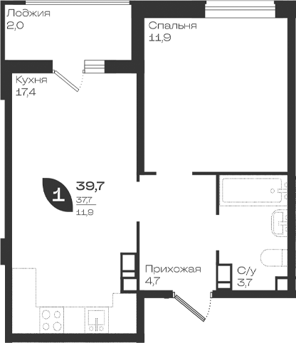 1-комн., 37.7 м², 5/18 этаж, ЖК «Ботаника»