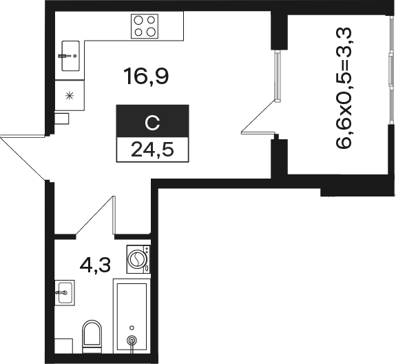 Студия, 21.2 м², 1/4 этаж, ЖК «Новая Елизаветка»