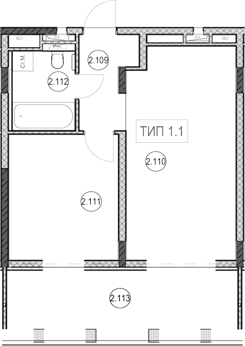 1-комн., 40.7 м², 1/9 этаж, ЖК «ГК Сан Гарден Хотел&СПА»