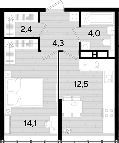 1-комн., 37.3 м², 15/16 этаж, ЖК «DОГМА ПАРК»