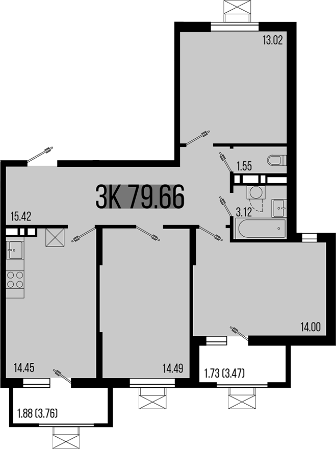 Продается 3-комн. квартира, 76.05 м²
