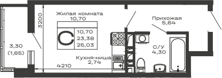Студия, 23.38 м², 6/16 этаж, ЖК «Долина»