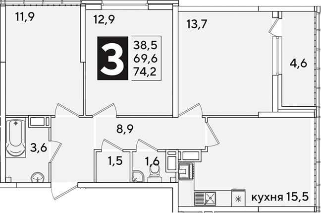 Продается 4-комн. квартира, 69.6 м²
