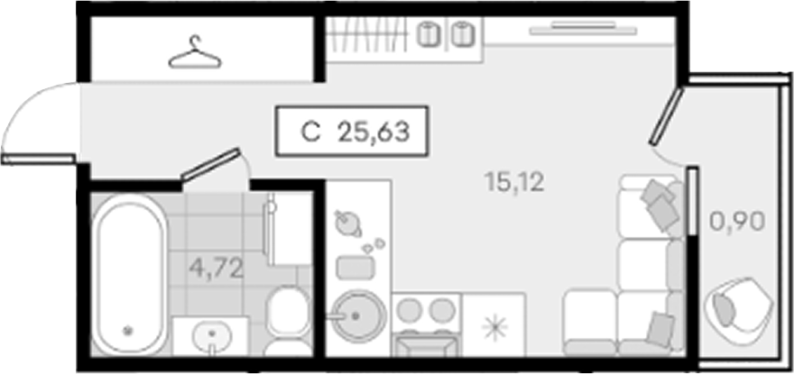 Студия, 24.73 м², 6/8 этаж, ЖК «История 3»