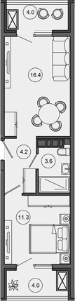 2-комн., 35.5 м², 6/10 этаж, ЖК «Гостиничный комплекс GREENMONT»