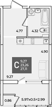 Студия, 24.12 м², 2/18 этаж, ЖК «Образцово»