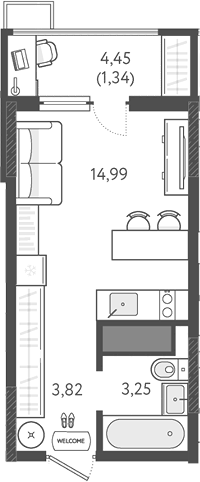 Студия, 22.06 м², 4/18 этаж, ЖК «Теплые края»