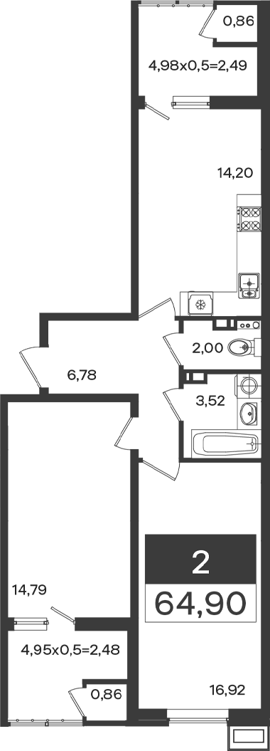 2-комн., 59.93 м², 6/18 этаж, ЖК «Образцово»
