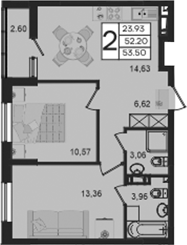 Продается 2-комн. квартира, 52.2 м²