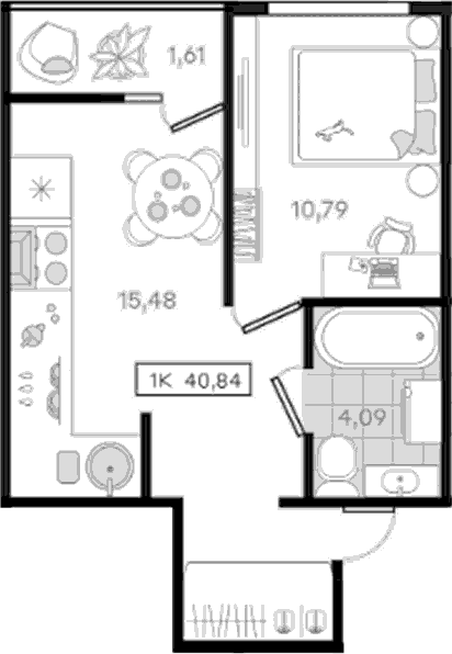 Продается 1-комн. квартира, 39.23 м²