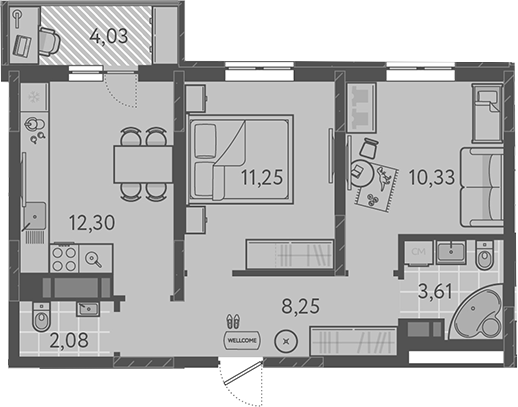 2-комн., 47.82 м², 2/9 этаж, ЖК «Теплые края»