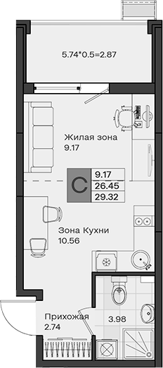 Продается 1-комн. квартира, 26.45 м²