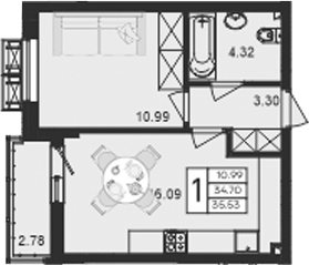Продается 1-комн. квартира, 34.7 м²