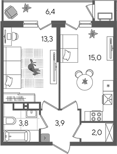 2-комн., 38 м², 23/24 этаж, ЖК «Рекорд»