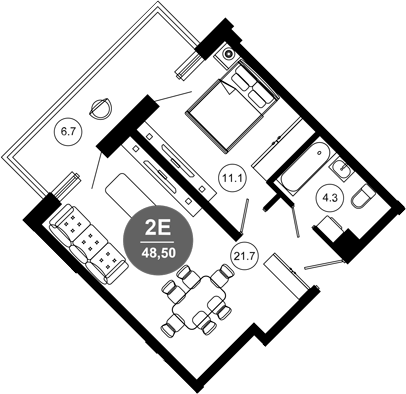 2-комн., 37.1 м², 2/10 этаж, ЖК «Гостиничный комплекс GREENMONT»